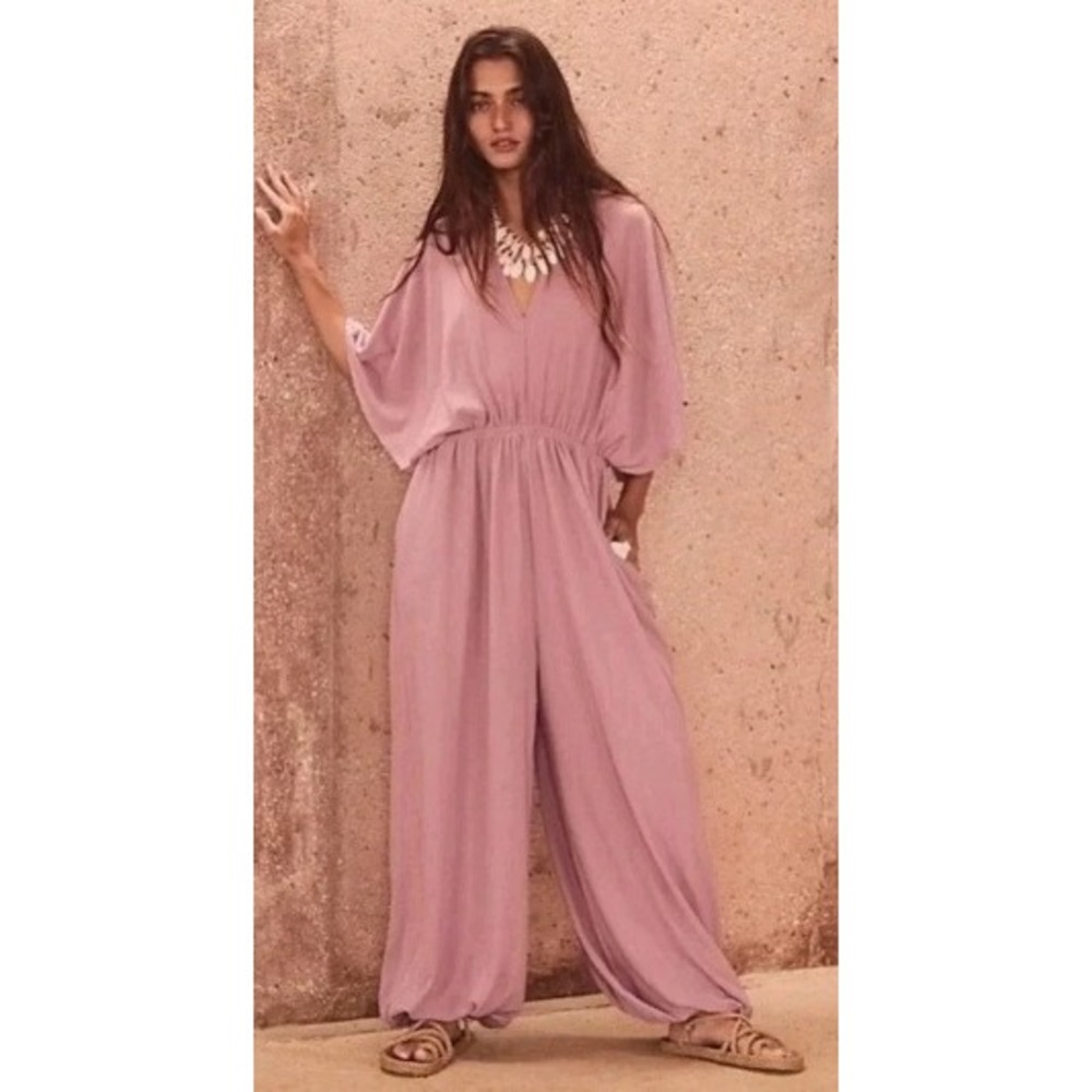 Free People Dusty Pink Wide-Leg Jumpsuit